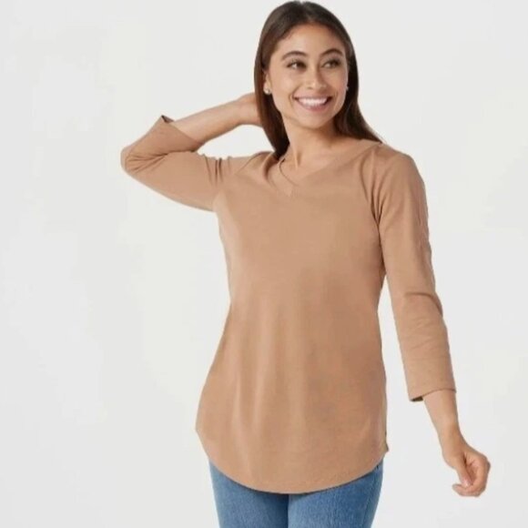 Isaac Mizrahi Live! Essentials Pima Cotton 3/4 Sleeve Tunic-Hazel-XS-NEW-A278784 - Picture 1 of 1